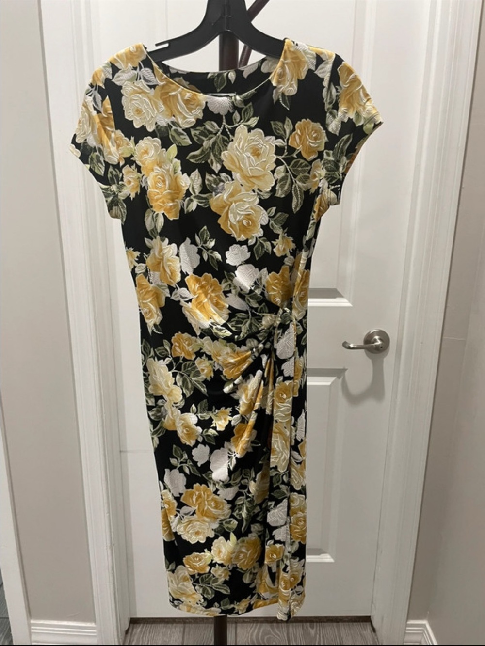 Shelby & Palmer Black Midi Dress with Yellow Floral Print